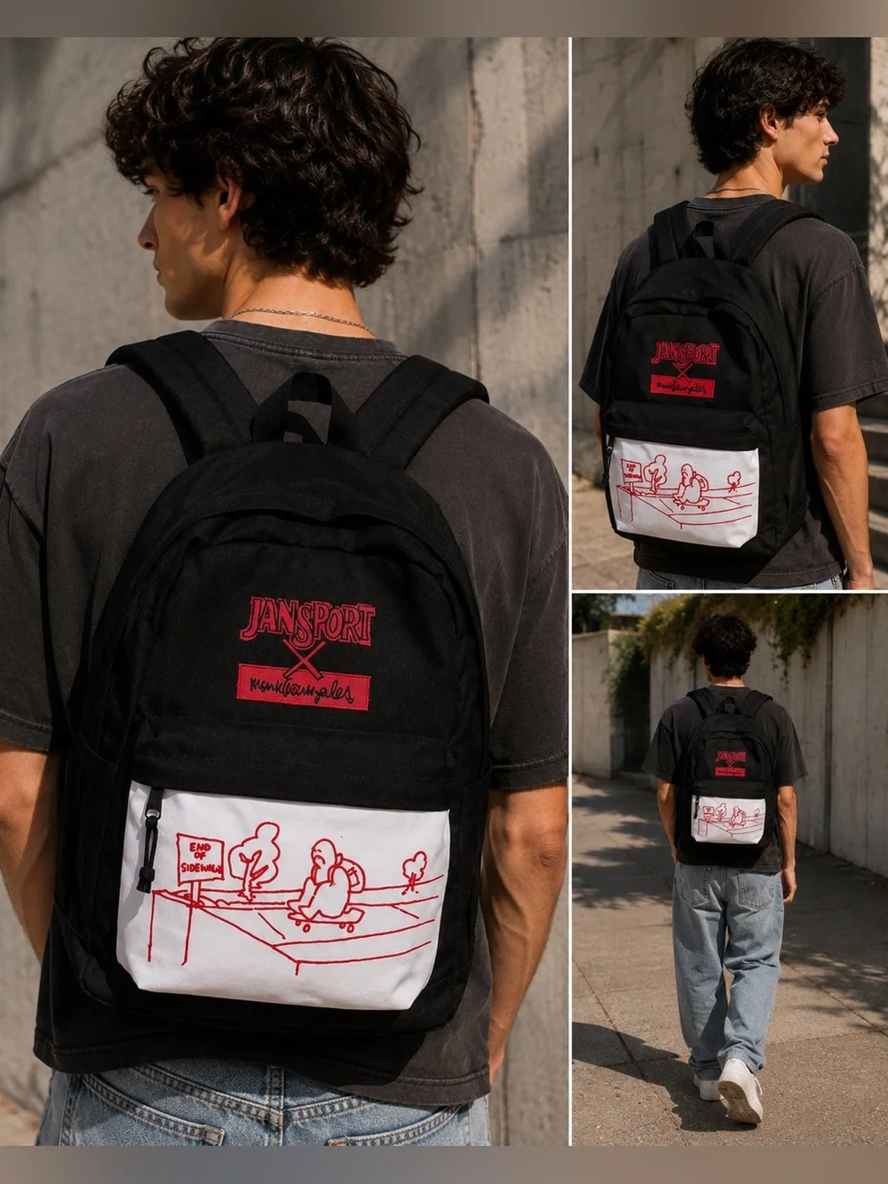 JanSport x Mark Gonzales End of Sidewalk Backpack Black White Red NWT